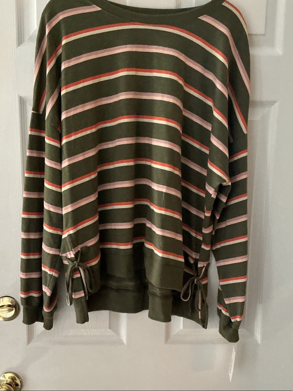 Olive Green Striped Tie-Hem